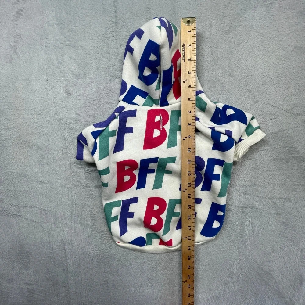 Top Paw BFF Graphic Hoodie Pet Medium White Red Blue Block Letter Leash Hole